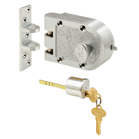 PRIME-LINE Bronze Deadlock, 667F, 1 Cylinder, Keyed Alike, Brushed Chrome Single Pack SE 15728